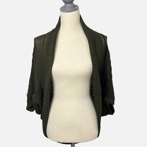 Dex Shrug Sweater Medium Dark Olive Green Open Front Cozy Spring Transition